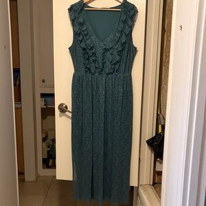 Mango Teal Ruffled Midi Dress